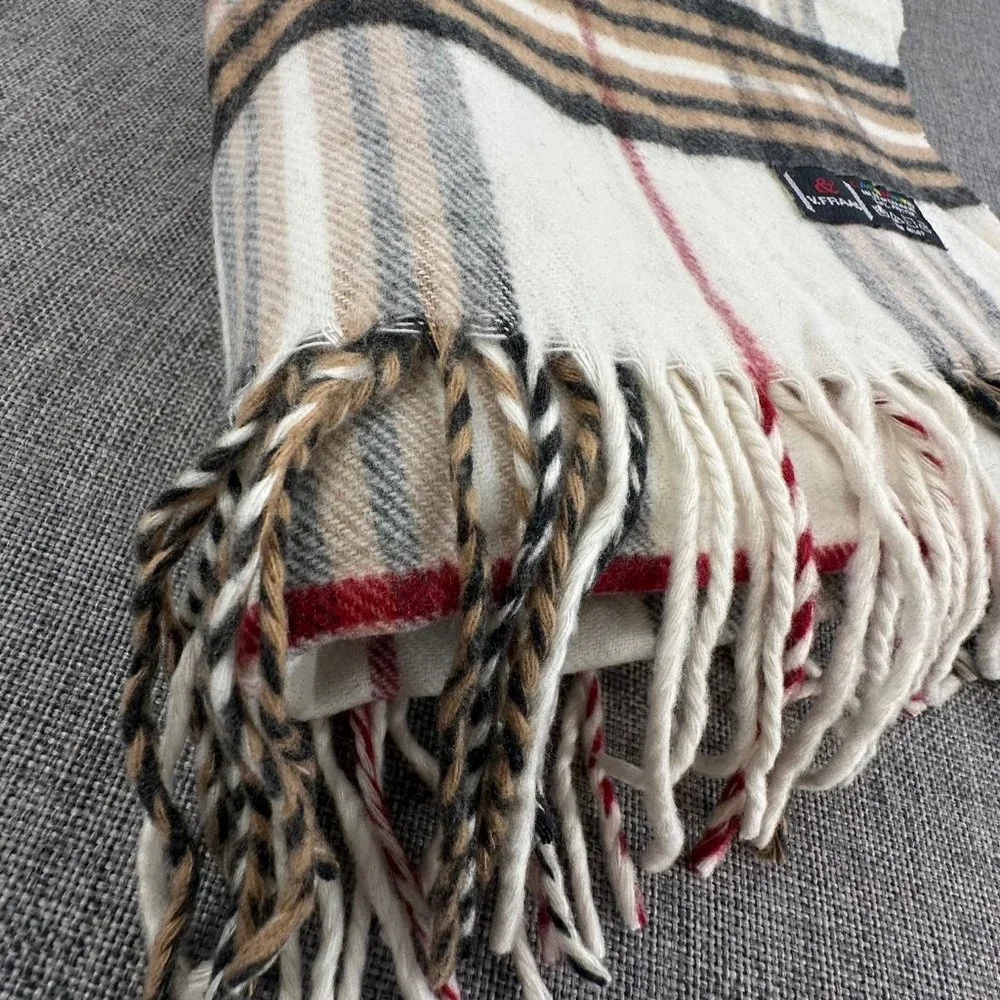 V.Fraas Cashmink Scarf 100% Acrylic Made in Germany Tan Black White‎ Red 15.25